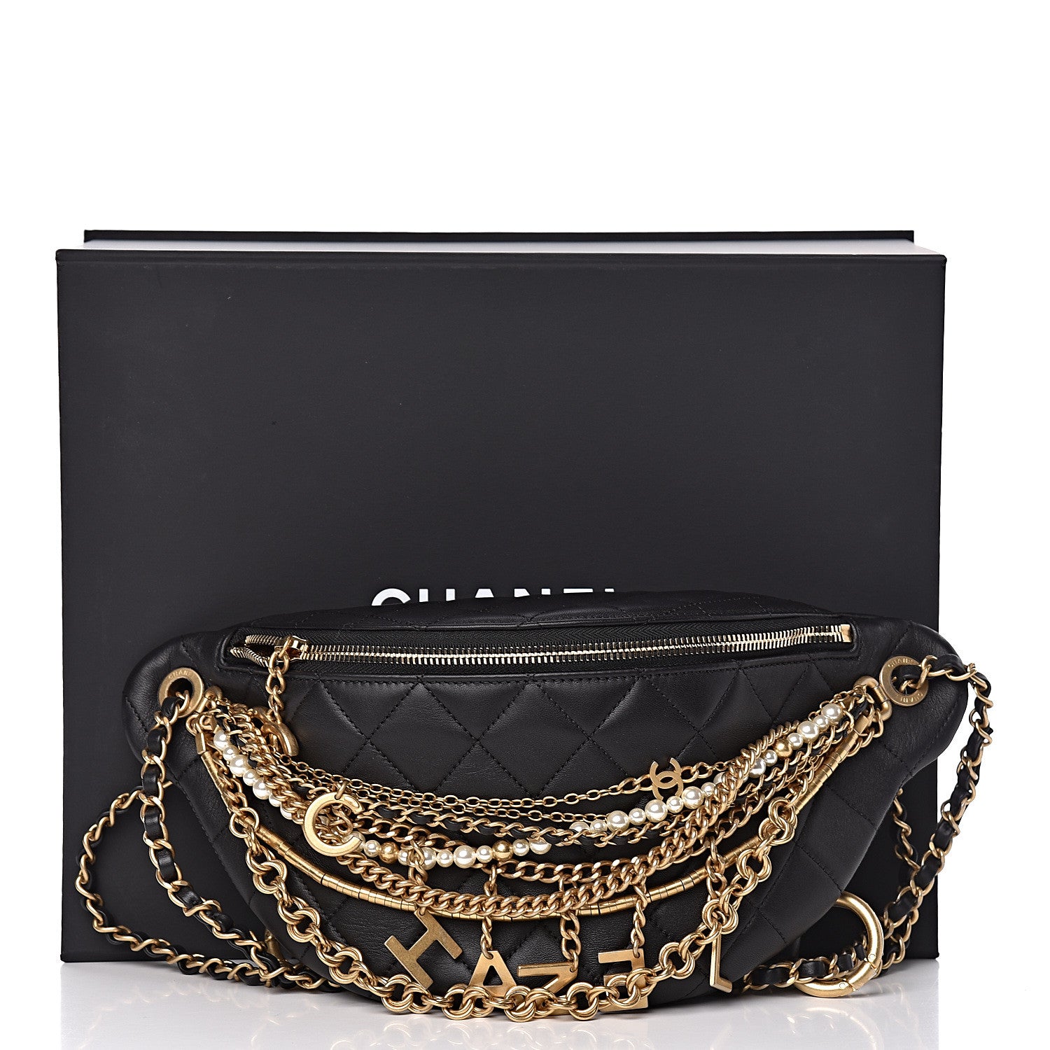 Chanel Lambskin Quilted All About Chains Waist Belt Bag Black 12 of 12
