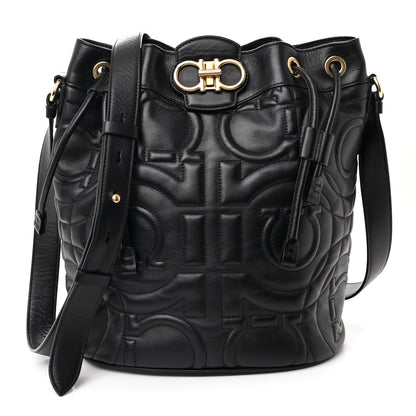 Salvatore Ferragamo Calfskin Quilted Gancini Bucket Bag Black 1 of 12