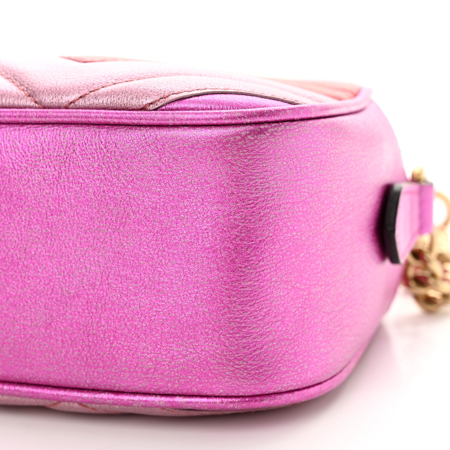 Gucci Laminated Nappa Matelasse Small GG Marmont Chain Shoulder Bag Fuxia Rosso Rosa 10 of 15