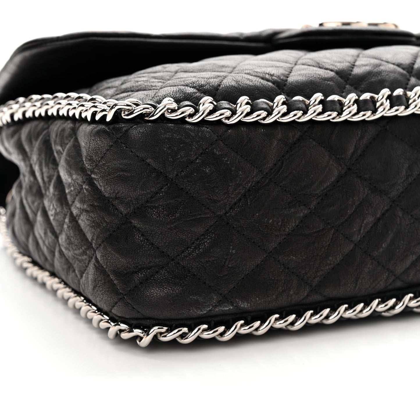 Washed Lambskin Quilted Maxi Chain Around Flap Black