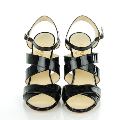 Chanel Patent Calfskin Camellia Embossed Sandals 38.5 Black 2 of 8