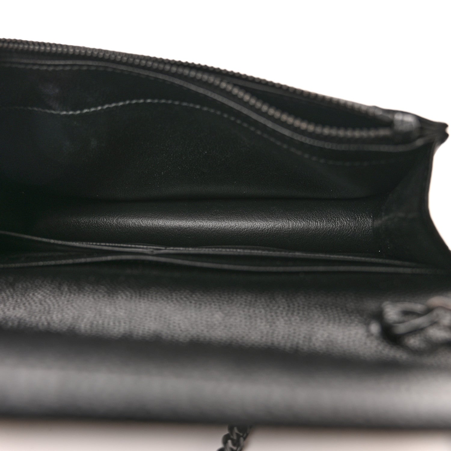 Saint Laurent Grain De Poudre Matelasse Chevron Monochrome Monogram Envelope Chain Wallet Black 5 of 13