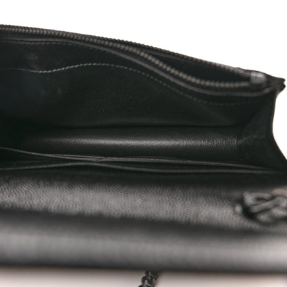 Saint Laurent Grain De Poudre Matelasse Chevron Monochrome Monogram Envelope Chain Wallet Black 5 of 13