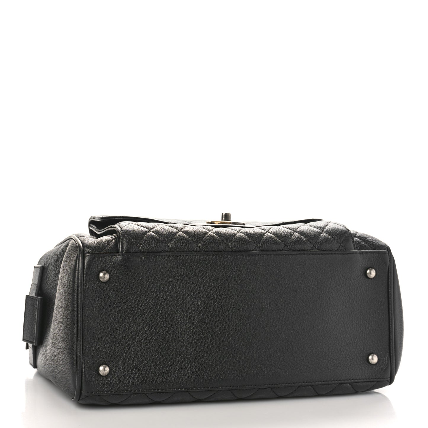 Grained Calfskin Quilted Large Casual Pocket Bowling Bag Black
