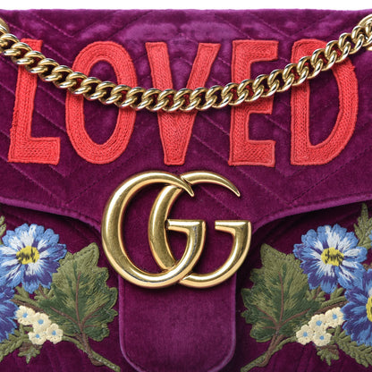 Gucci Velvet Matelasse Loved Embroidered Medium GG Marmont Shoulder Bag Fuchsia Violet Cyclamen 10 of 13