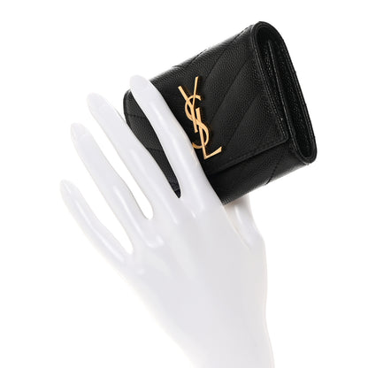 Saint Laurent Grain de Poudre Matelasse Cassandre Monogram Slim Key Case Black 2 of 8