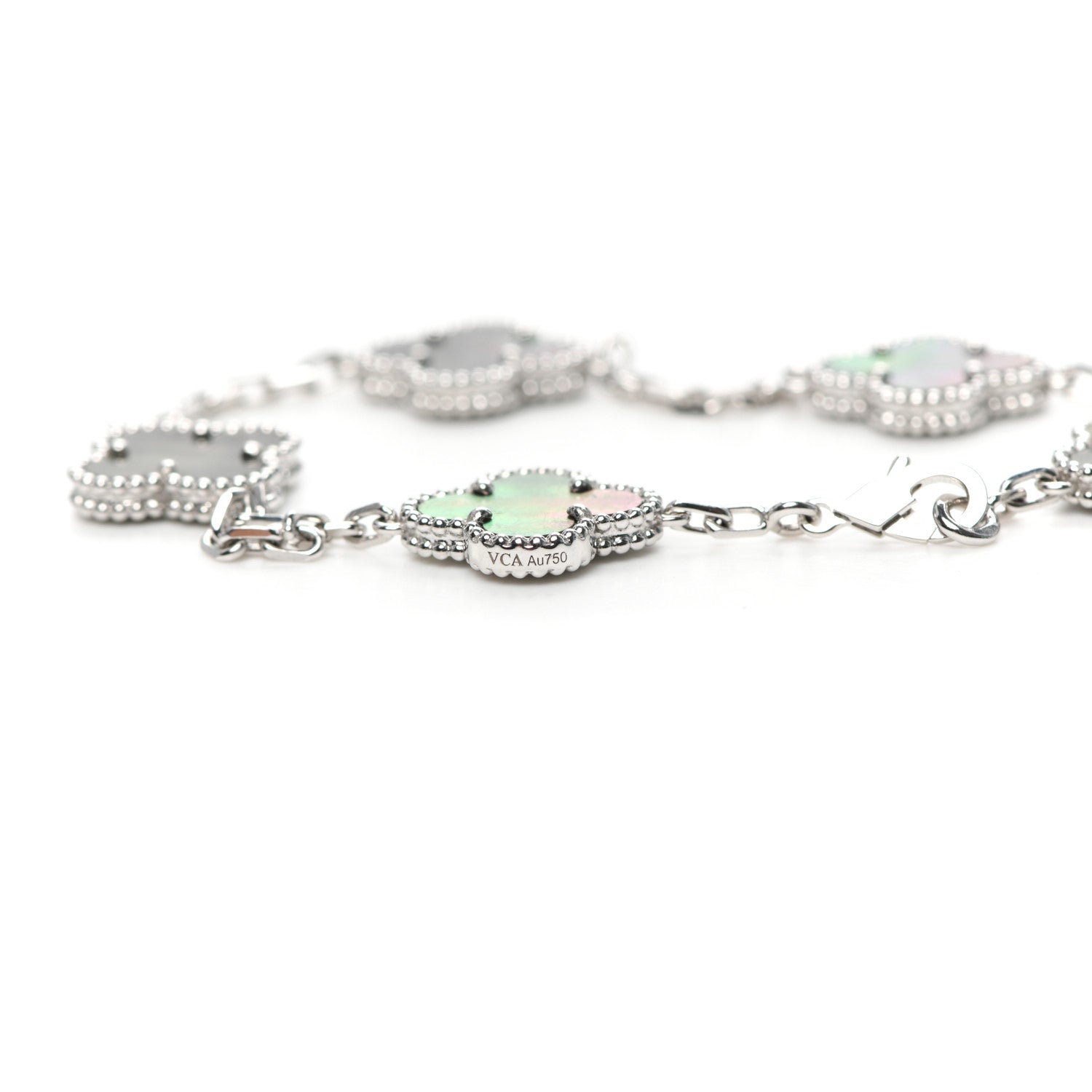 Van Cleef & Arpels 18K White Gold Grey Mother of Pearl 5 Motifs Vintage Alhambra Bracelet 6 of 8