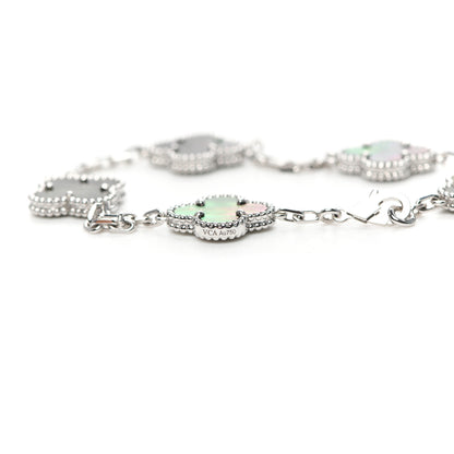 Van Cleef & Arpels 18K White Gold Grey Mother of Pearl 5 Motifs Vintage Alhambra Bracelet 6 of 8