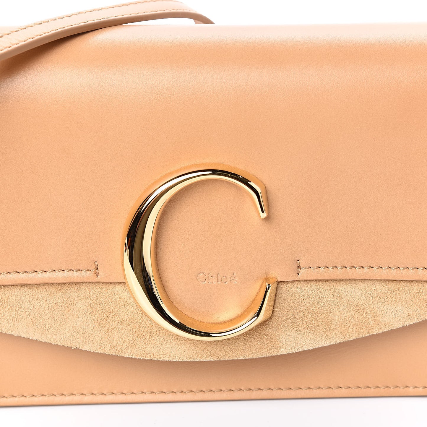 Calfskin Suede C Clutch With Chain Bleached Brown