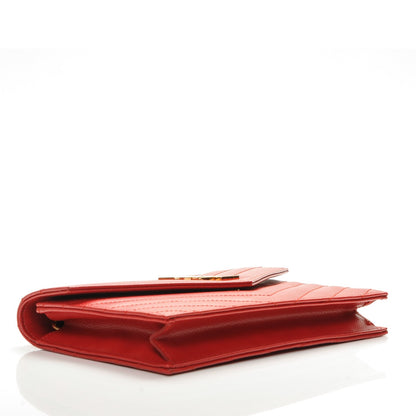 Saint Laurent Grain De Poudre Matelasse Chevron Monogram Envelope Chain Wallet New Red 4 of 8