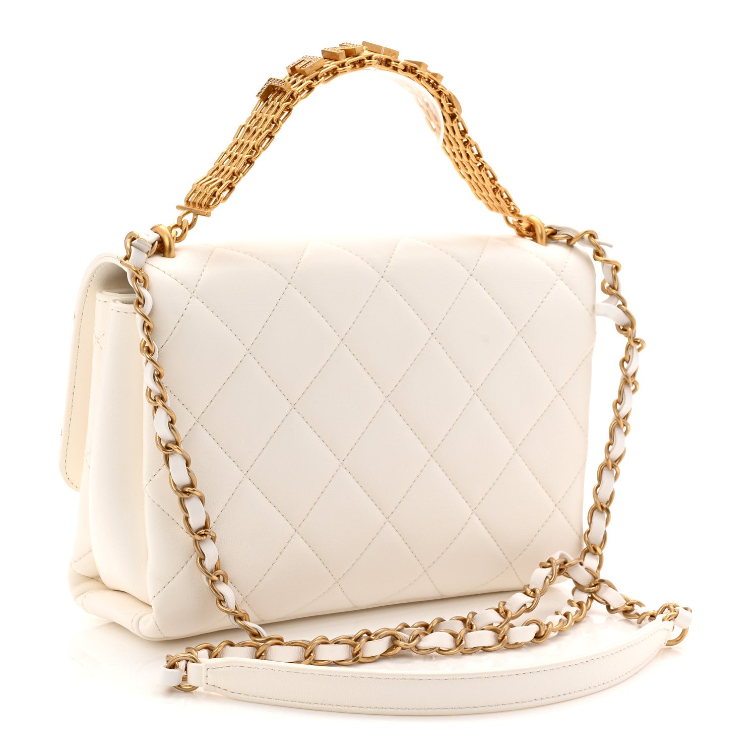 Chanel Lambskin Quilted CC Crystal Logo Chain Flap White 3 of 10