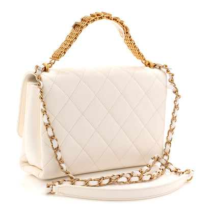 Chanel Lambskin Quilted CC Crystal Logo Chain Flap White 3 of 10