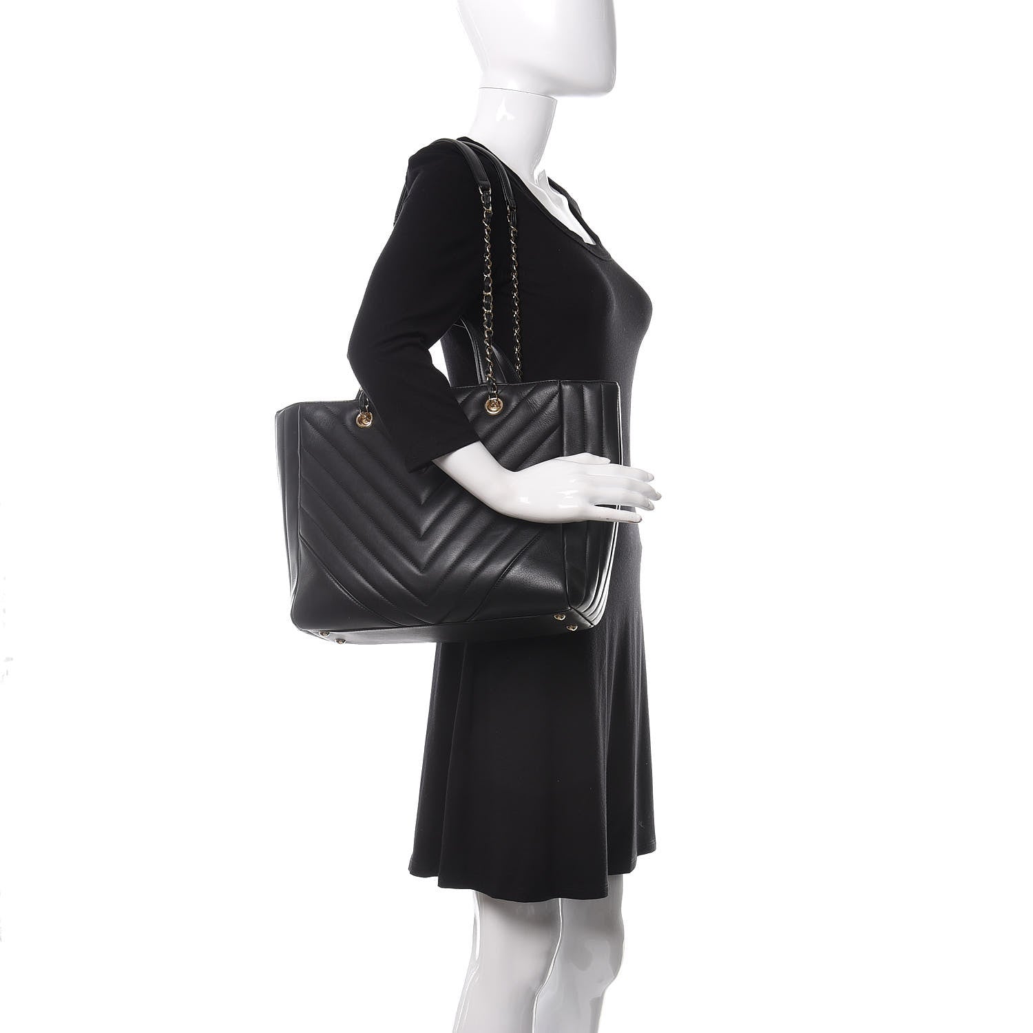 Chanel Calfskin Chevron Quilted Large Shopping Tote Black 2 of 10