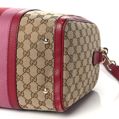 Gucci Monogram Cellarius Calfskin Vintage Web Medium Boston Beige Ebony Soft Burgundy Peonia Flower 8 of 9