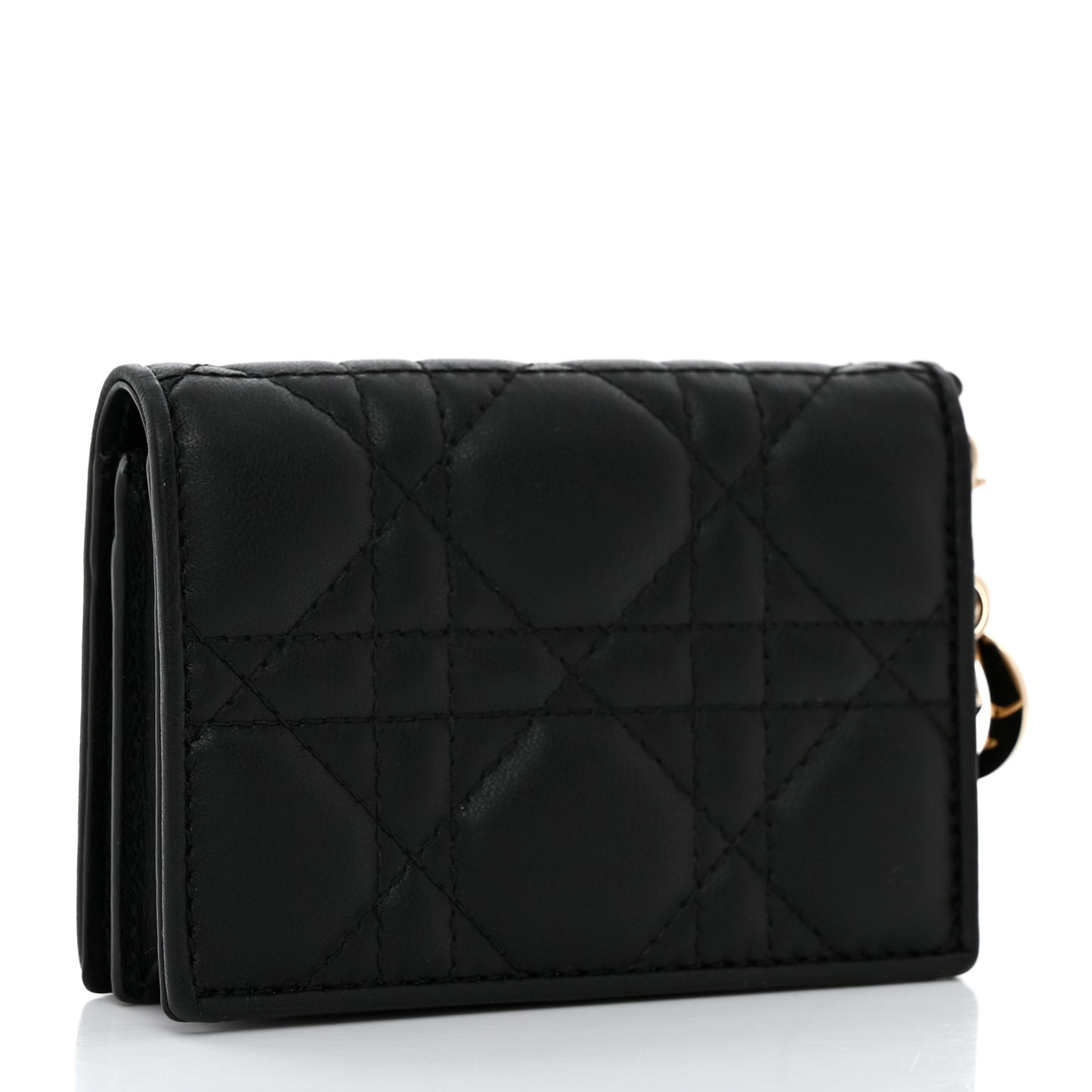 Lambskin Cannage Small Lady Dior Flap Card Holder Black