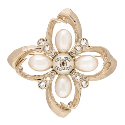 Chanel Pearl Crystal CC Brooch Gold Pearly White 1 of 5