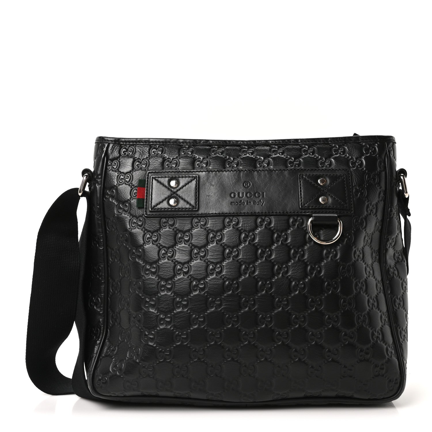 Gucci Guccissima Flat Messenger Bag Black 1 of 10