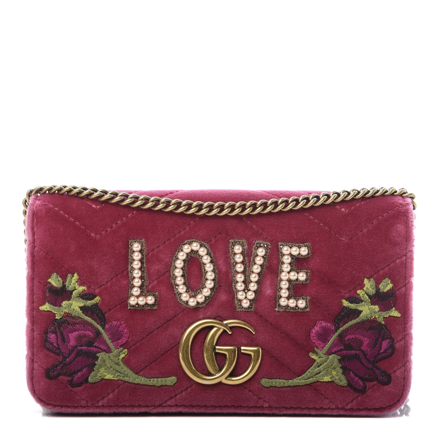 Gucci Velvet Matelasse Love Embroidered GG Marmont Mini Bag Light Raspberry Rose 1 of 13