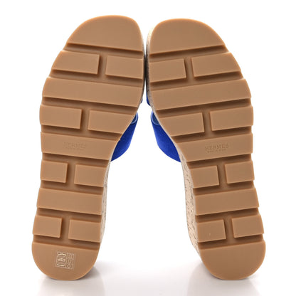 Hermes Suede Goatskin Cork Eze 30 Sandals 39 Bleu Ocean 5 of 9