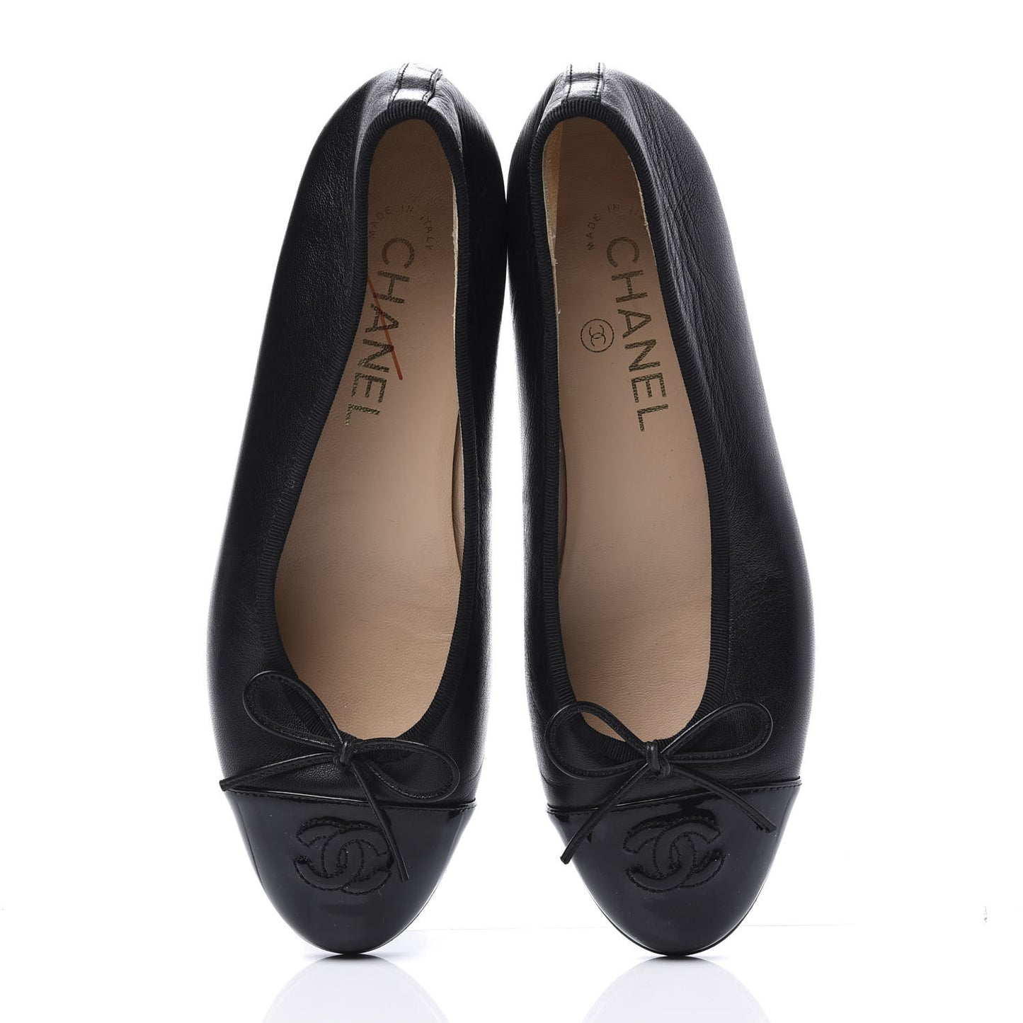 Lambskin Patent Cap Toe Ballerina Flats 37.5 Black