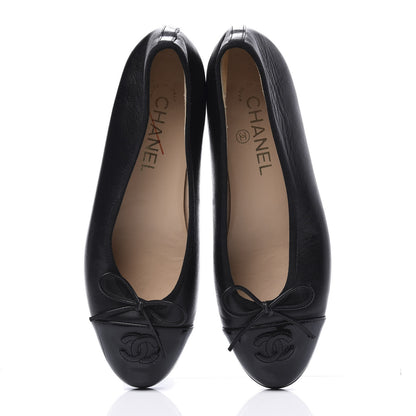 Chanel Lambskin Patent Cap Toe Ballerina Flats 37.5 Black 5 of 10