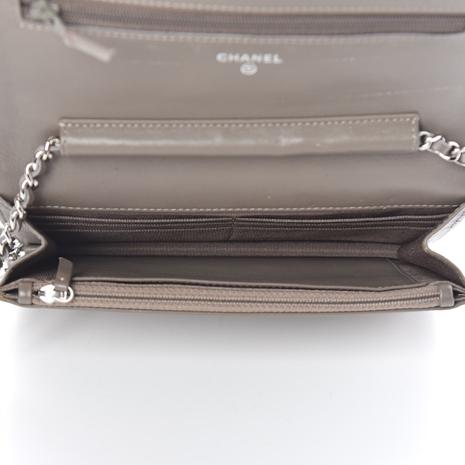 Chanel Patent Quilted Wallet On Chain WOC Grey 5 of 16