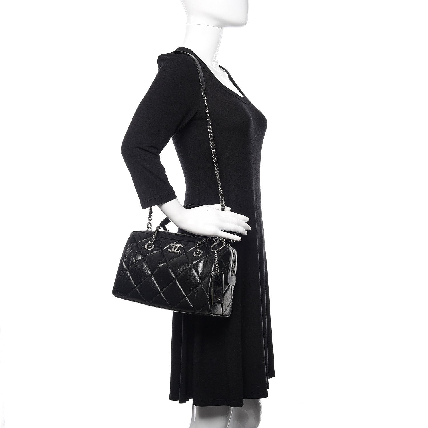 Chanel Calfskin Quilted Small CC Bowling Bag Black 2 of 12