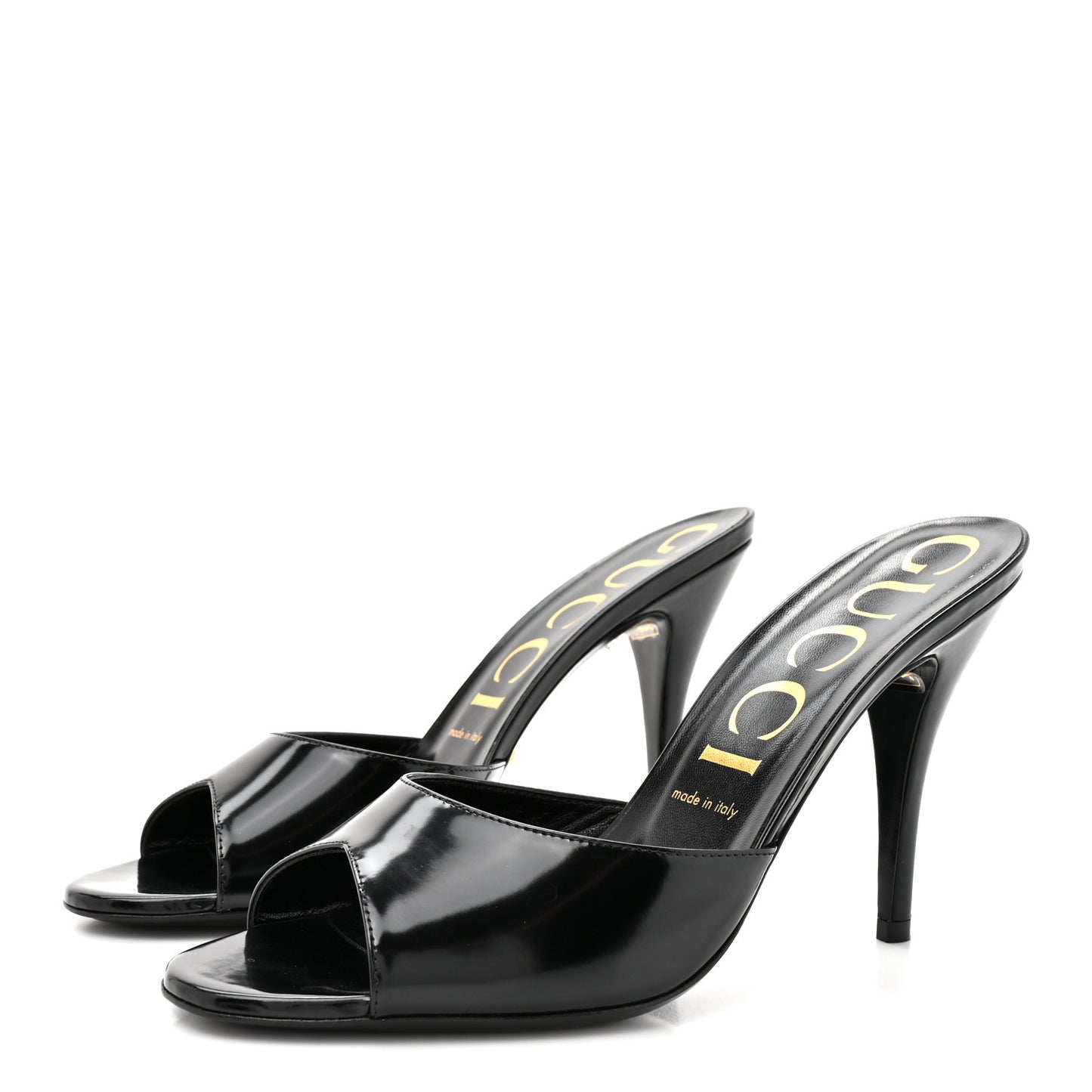 Polished Calfskin Scarlet Heel Slide Sandals 36 Black
