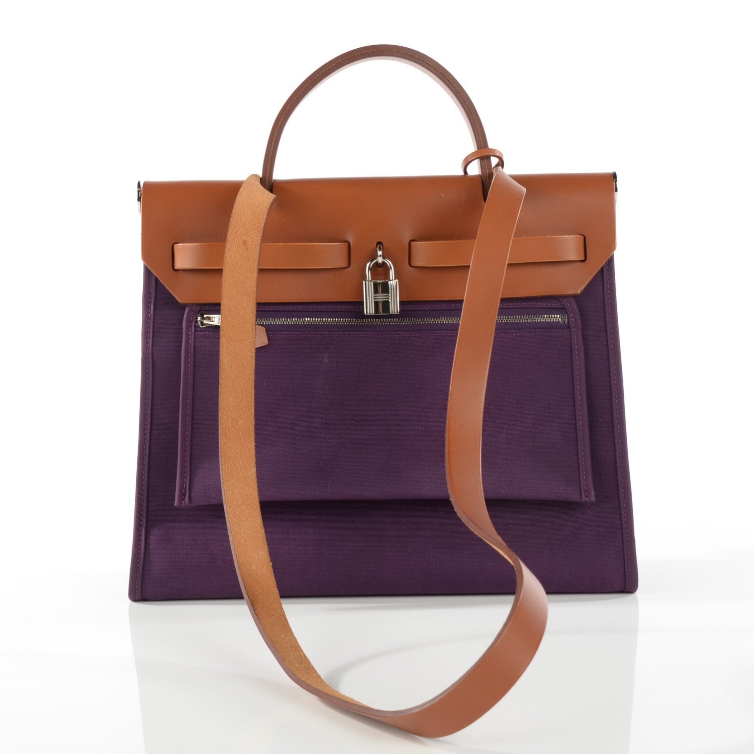 Hermes Vache Hunter Toile Herbag Zip 31 PM Fauve Cassis 4 of 18