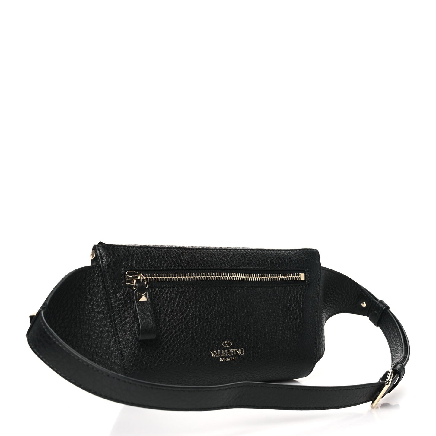 Grainy Calfskin Rockstud Belt Bag Black