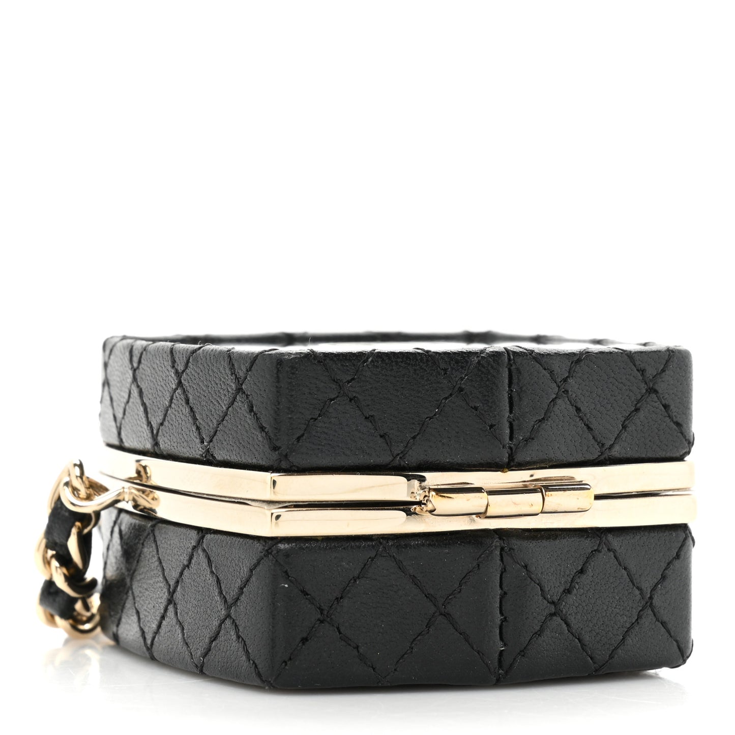 Lambskin Quilted Small Beauty Box Clutch With Chain Black
