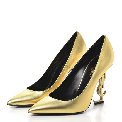 Saint Laurent Calfskin Opyum 100 Pumps 38.5 Gold 3 of 6