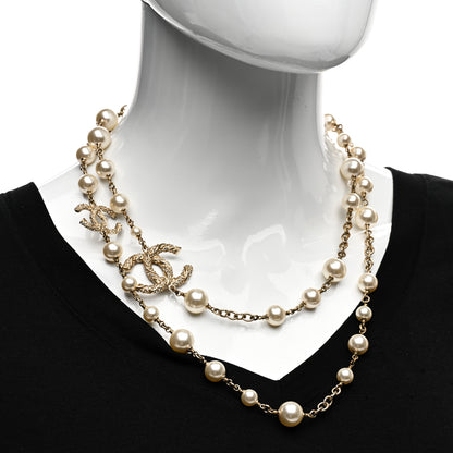 Chanel Graduated Pearl Crystal Twisted CC Long Necklace Gold 2 of 5