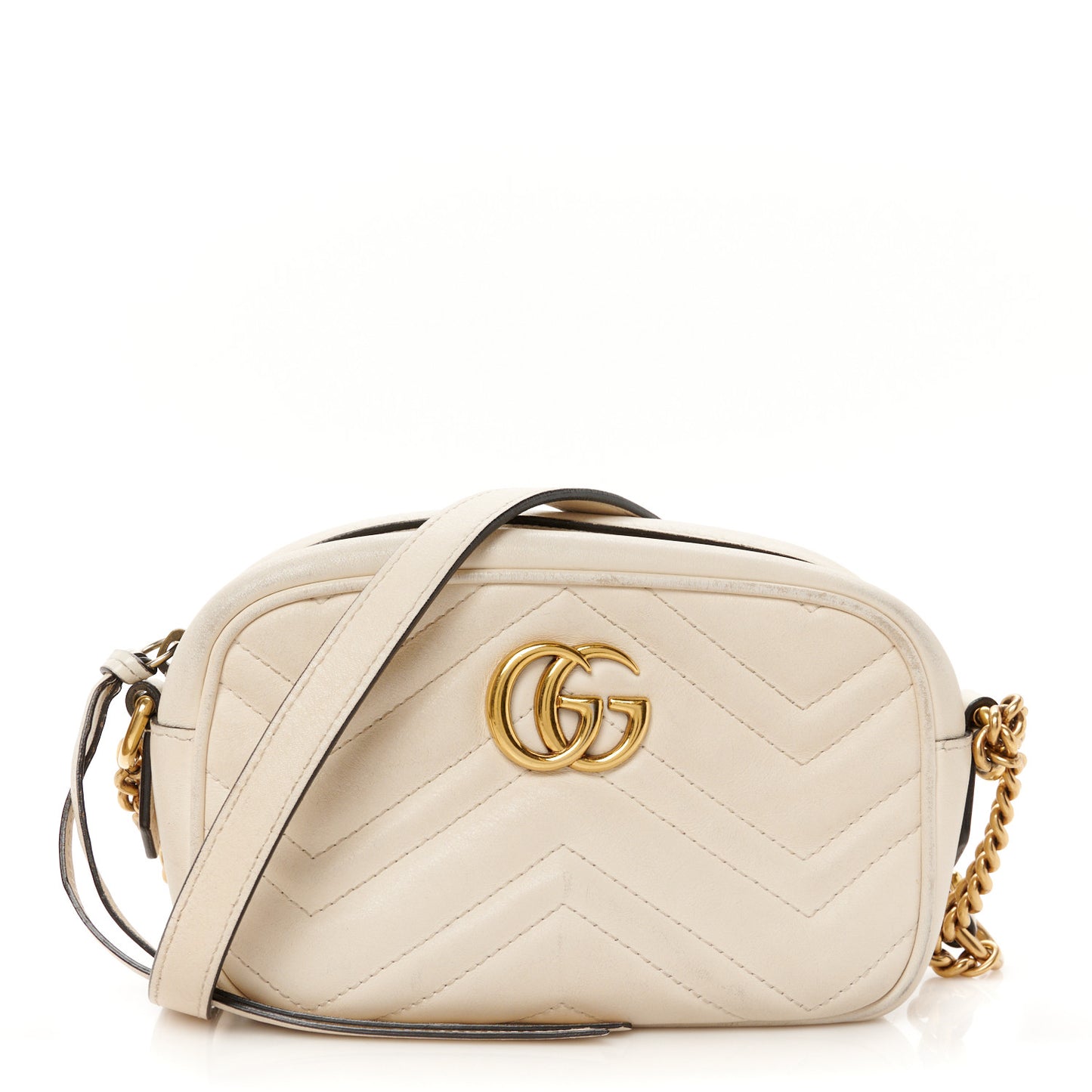 Calfskin Matelasse Mini GG Marmont Chain Shoulder Bag White
