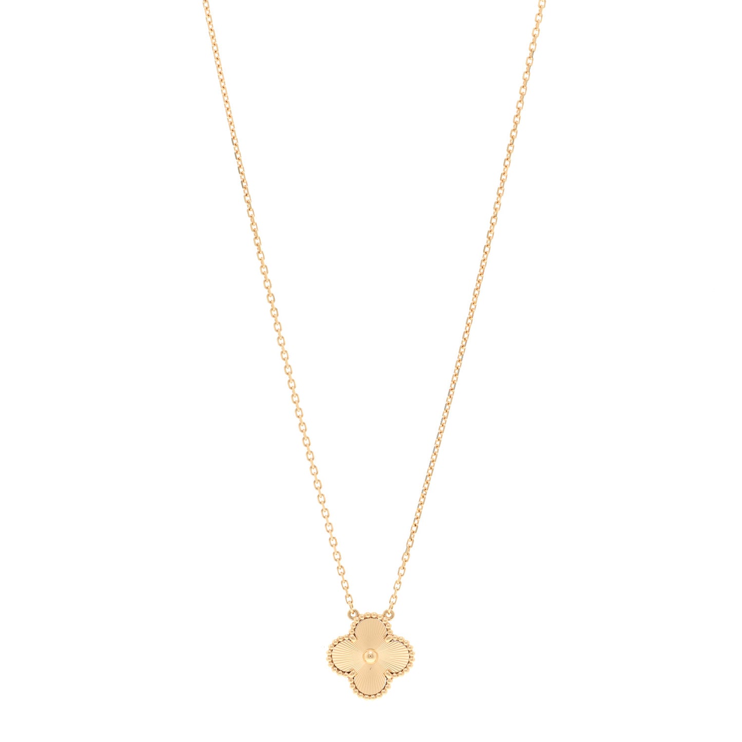 18K Yellow Gold Guilloche Vintage Alhambra Pendant Necklace