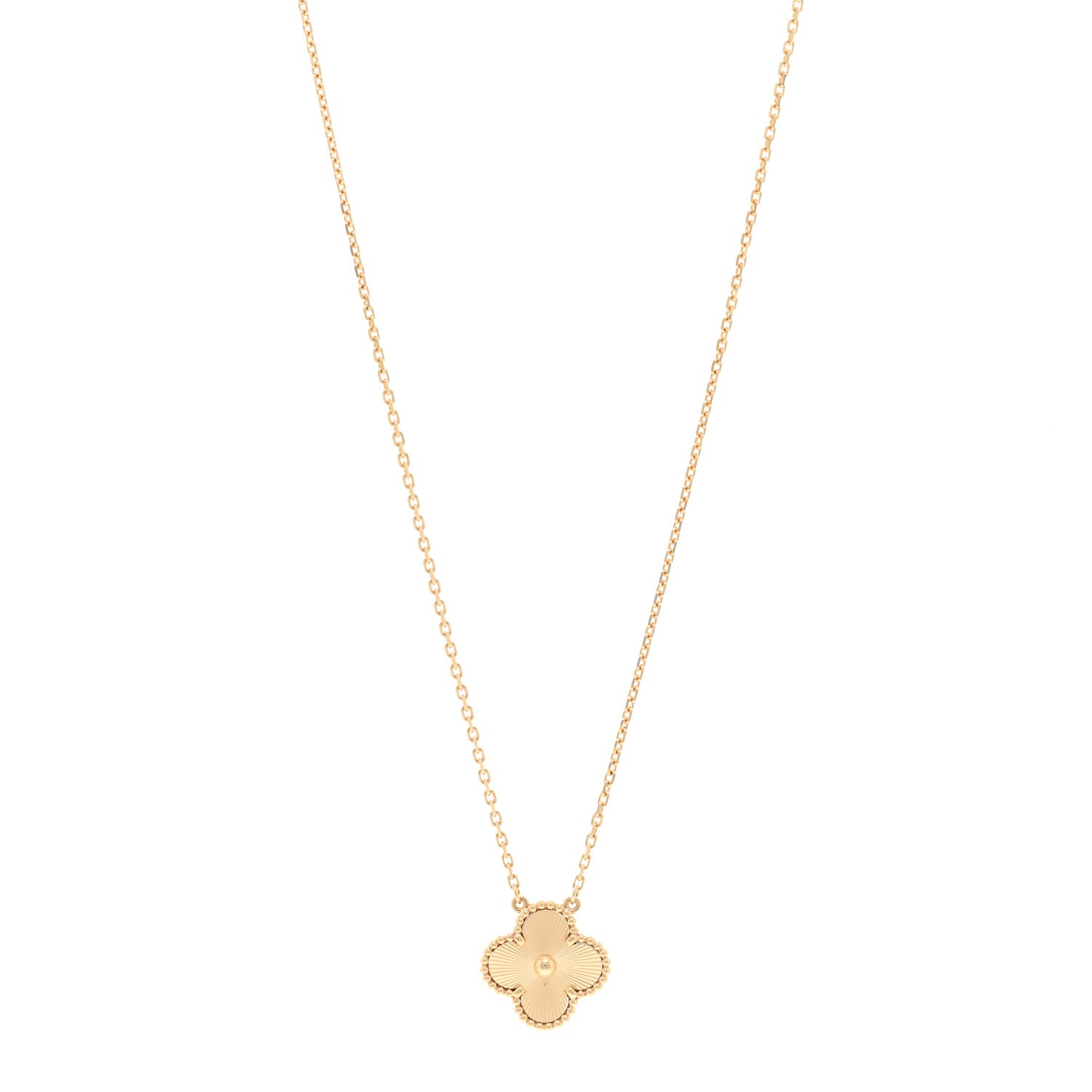 Van Cleef & Arpels 18K Yellow Gold Guilloche Vintage Alhambra Pendant Necklace 1 of 5