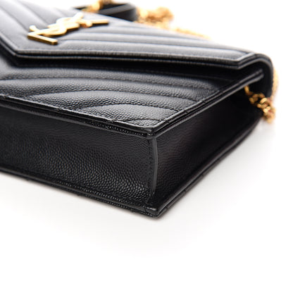 Saint Laurent Grain De Poudre Matelasse Chevron Monogram Envelope Chain Wallet Black 8 of 10