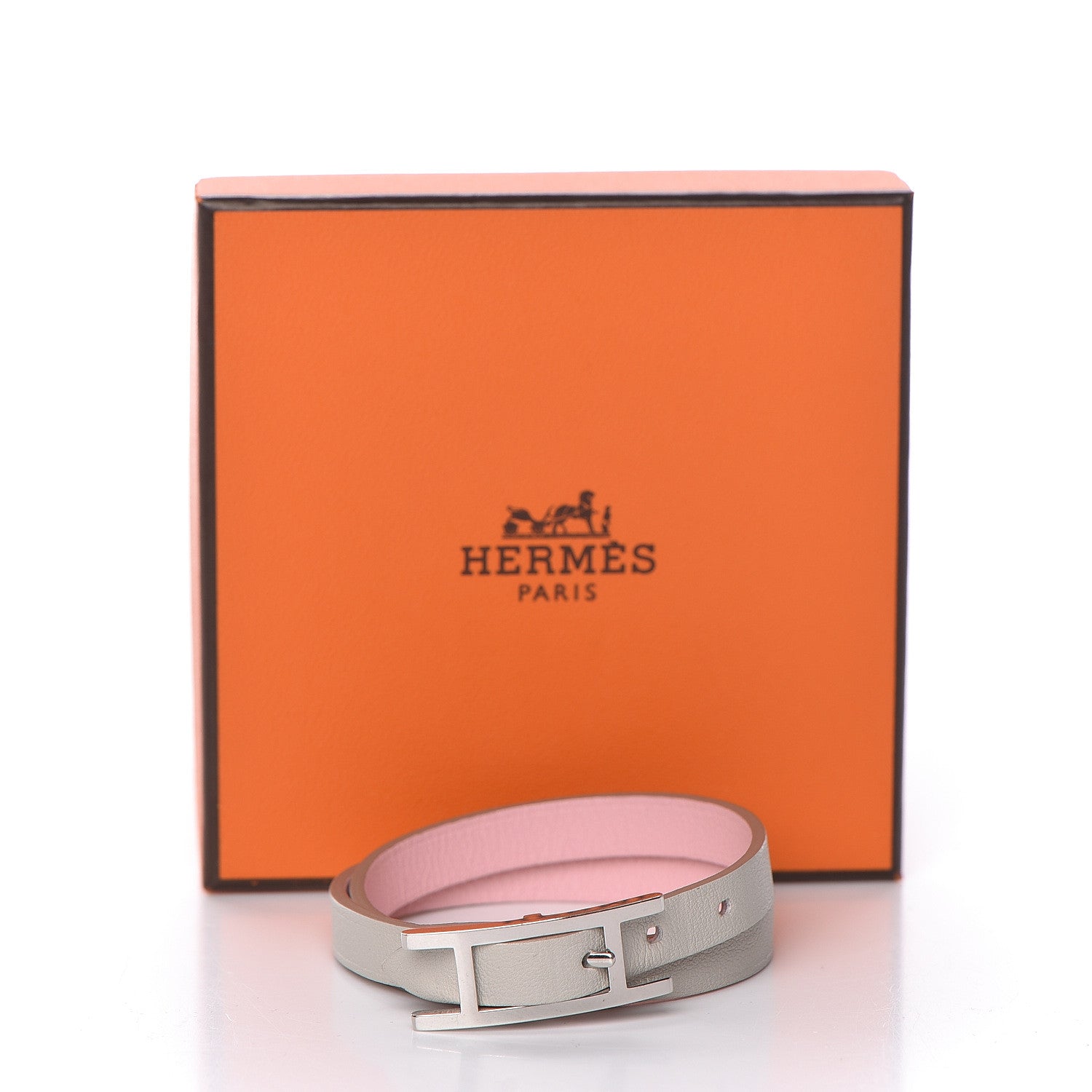 Hermes Swift Behapi Double Tour Bracelet T2 Rose Sakura Gris Perle 6 of 6