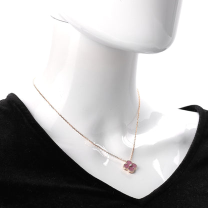 Van Cleef & Arpels 18K Rose Gold Diamond Rhodonite Vintage Alhambra Pendant Necklace 2 of 6