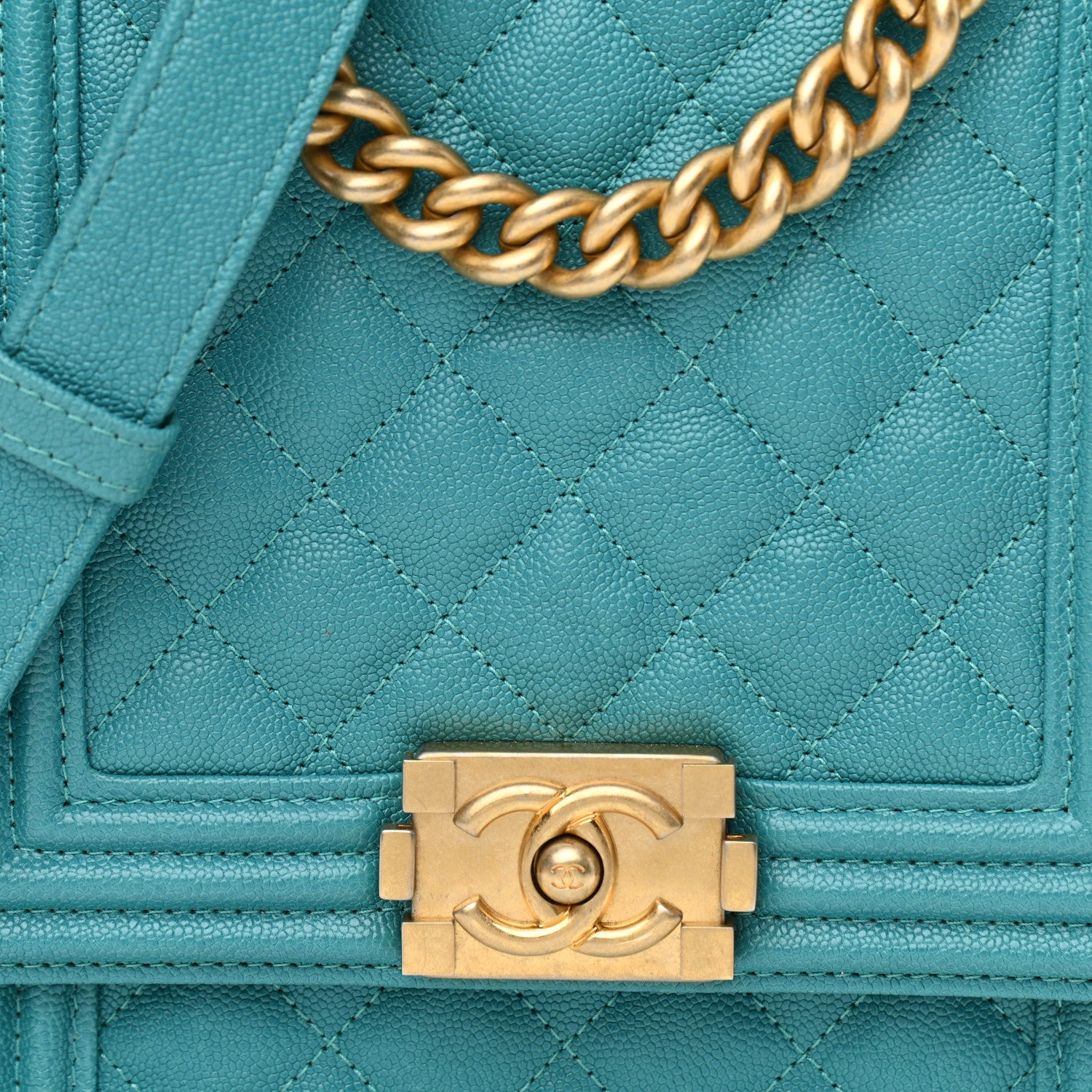 Chanel Caviar Quilted North South Boy Flap Turquoise 8 of 10