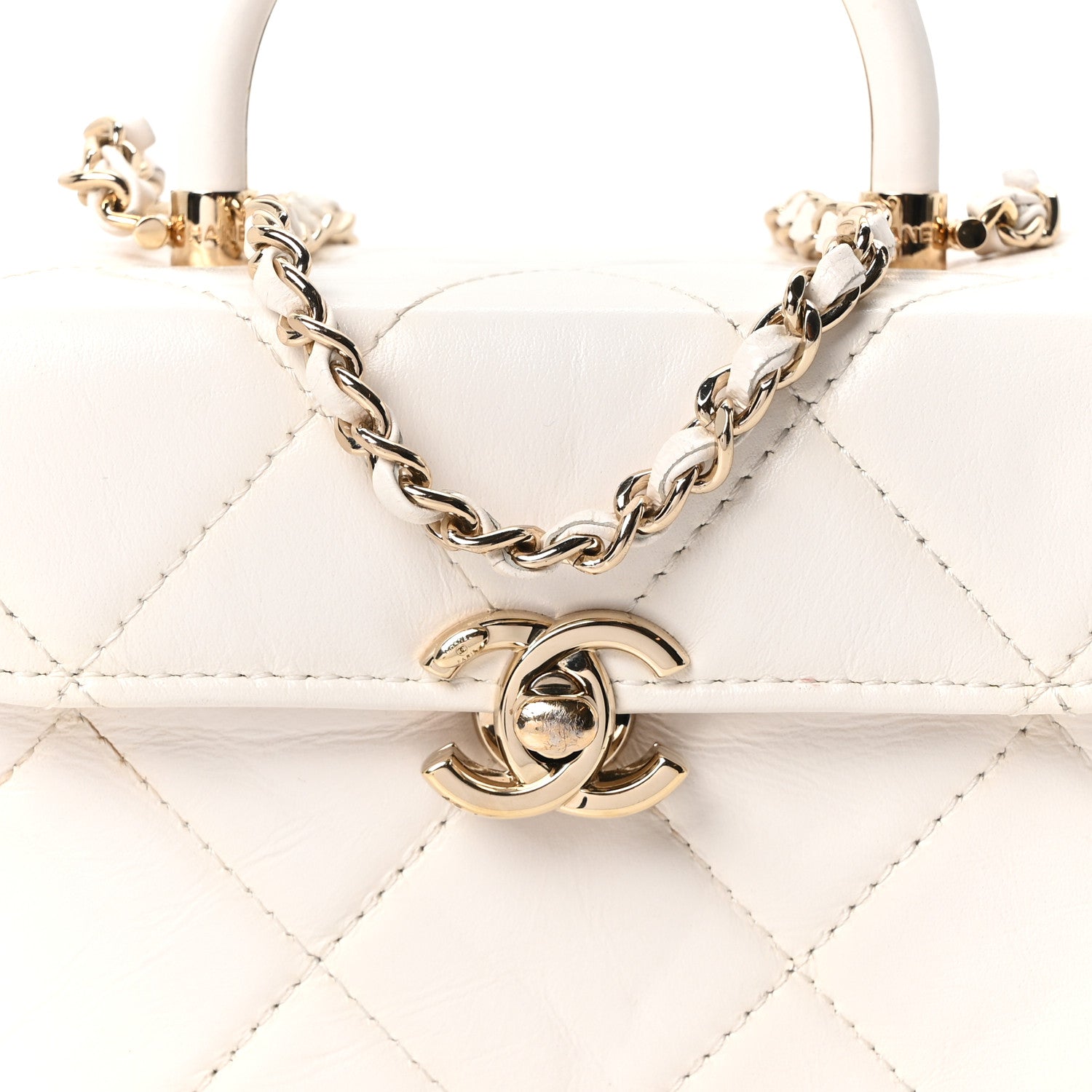 Chanel Shiny Calfskin Quilted CC Handle Vanity Flap Bag White 8 of 10