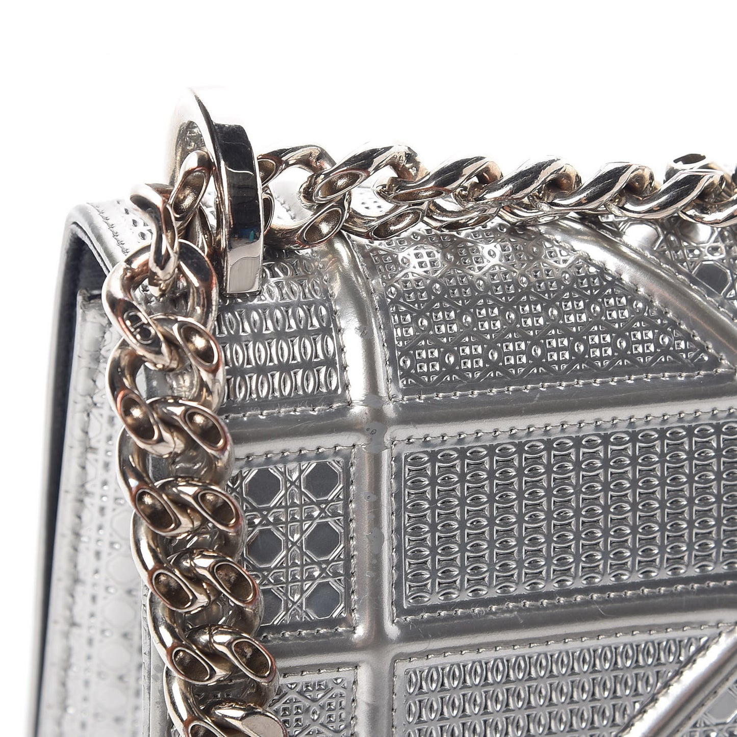 Metallic Patent Micro-Cannage Small Diorama Flap Bag Silver