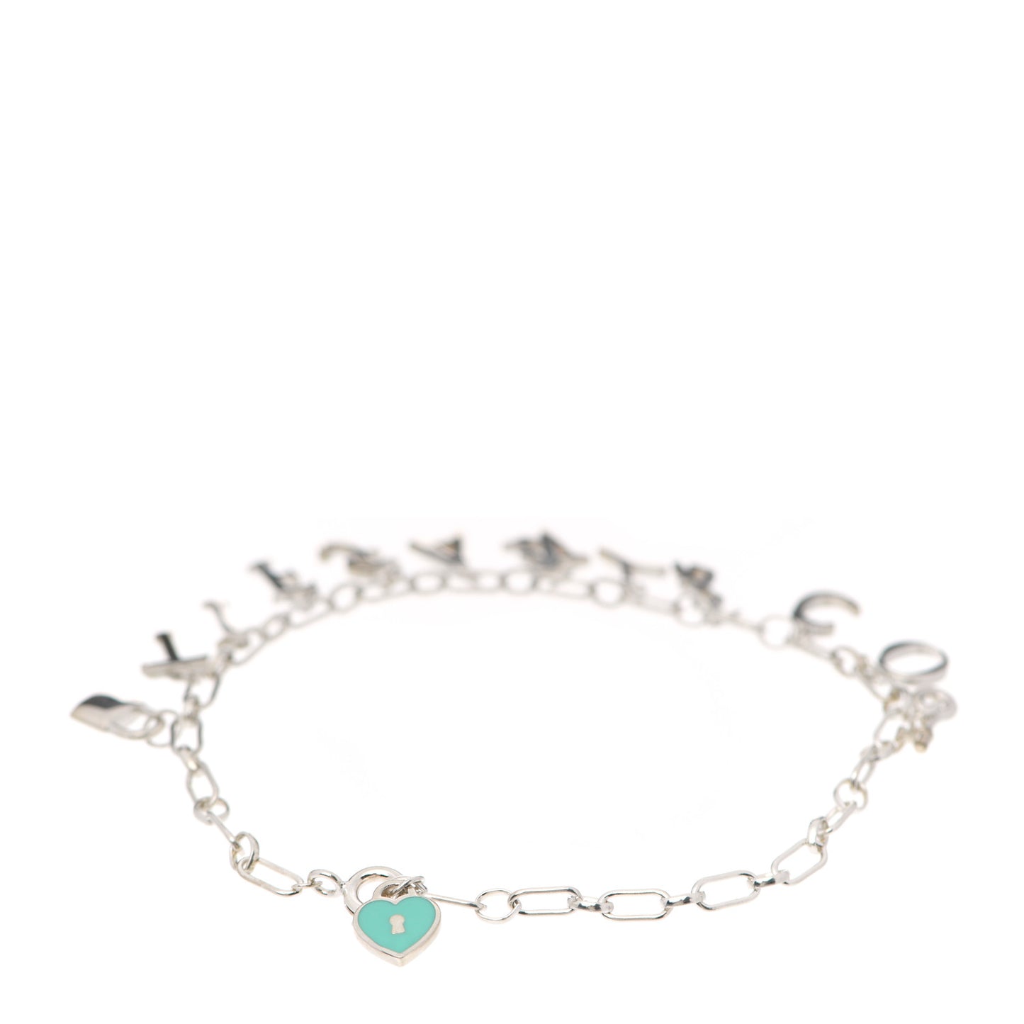 Sterling Silver Enamel Love Notes Logo Charm Bracelet Blue