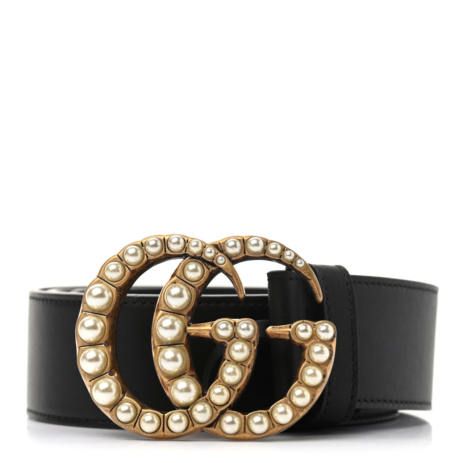 Gucci Moon Calfskin Pearl Double G 40mm Belt 85 34 Black Cream 1 of 5