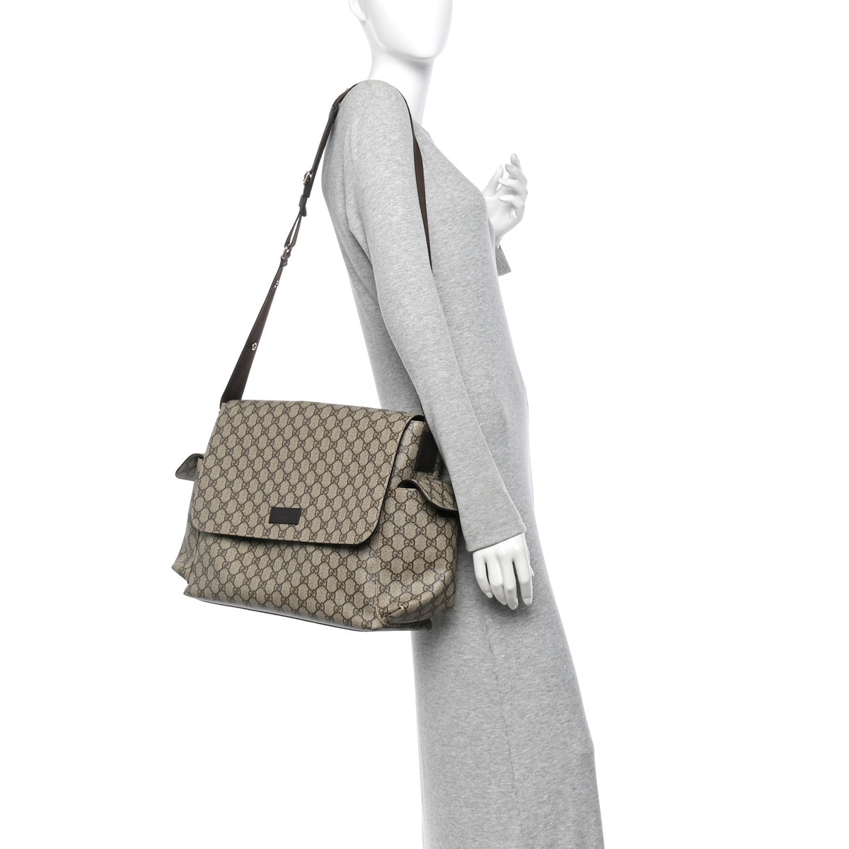 GG Plus Monogram Messenger Diaper Bag Dark Brown