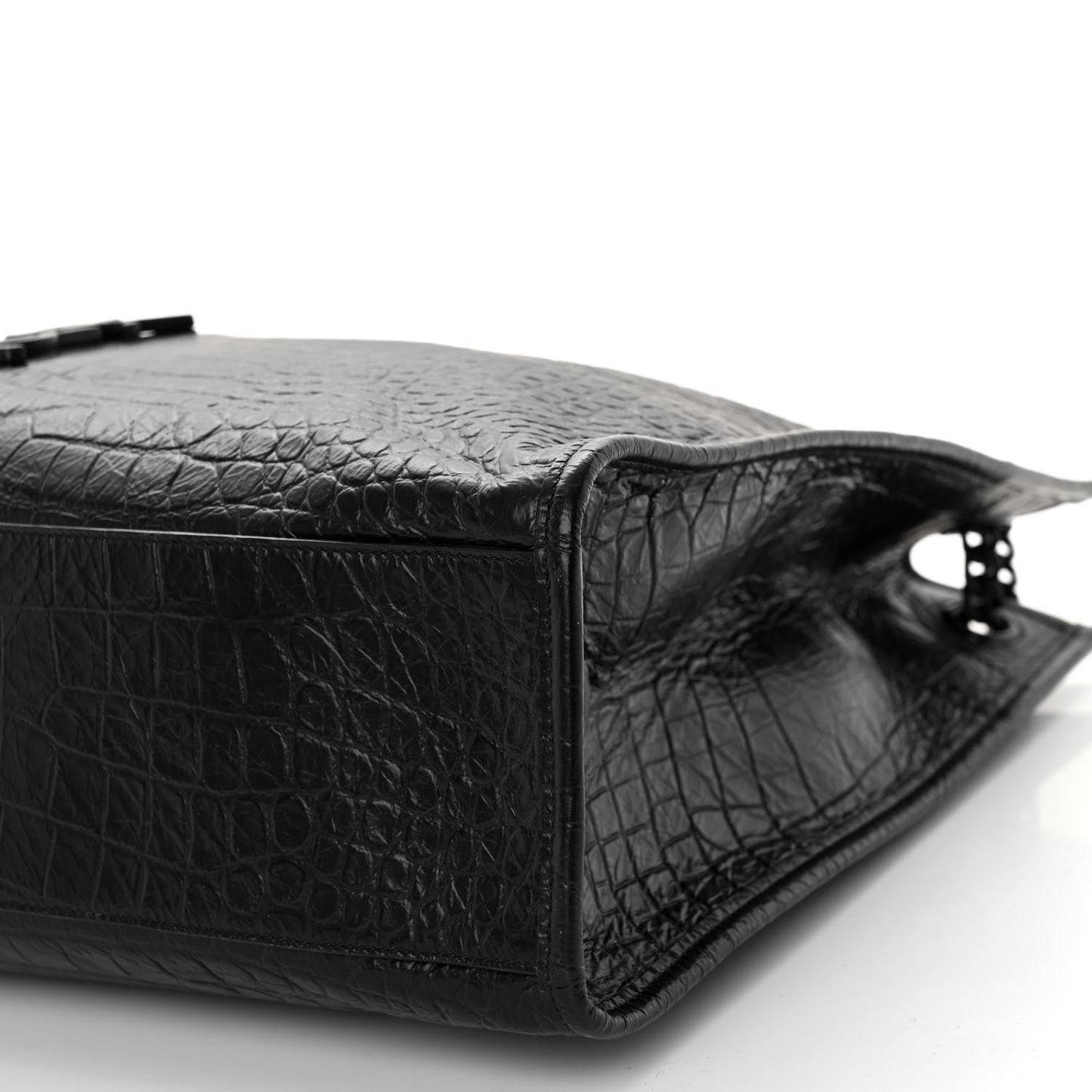 Calfskin Crocodile Embossed Monogram Medium Niki Shopping Bag Black