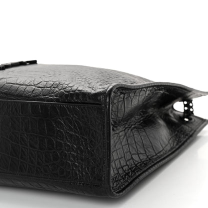 Saint Laurent Calfskin Crocodile Embossed Monogram Medium Niki Shopping Bag Black 9 of 9
