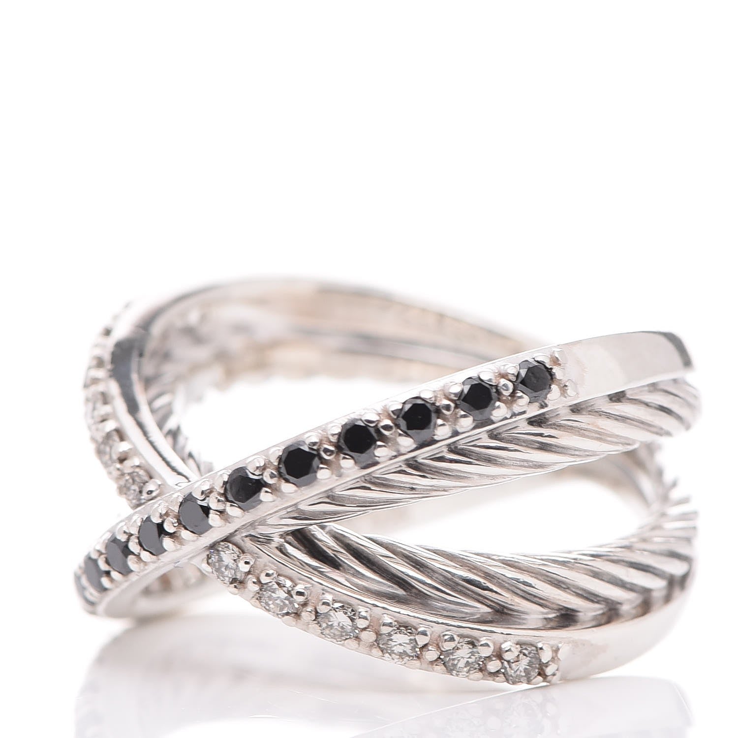 David Yurman Sterling Silver Black White Diamond X Crossover Cable Ring 57 8 3 of 8