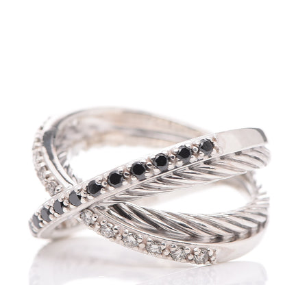 David Yurman Sterling Silver Black White Diamond X Crossover Cable Ring 57 8 3 of 8