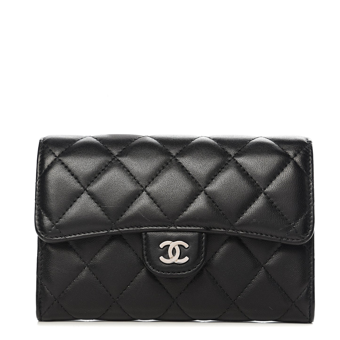 Lambskin Quilted Small Flap Wallet Black